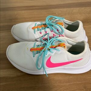 Nike White Sneakers with Teal Laces